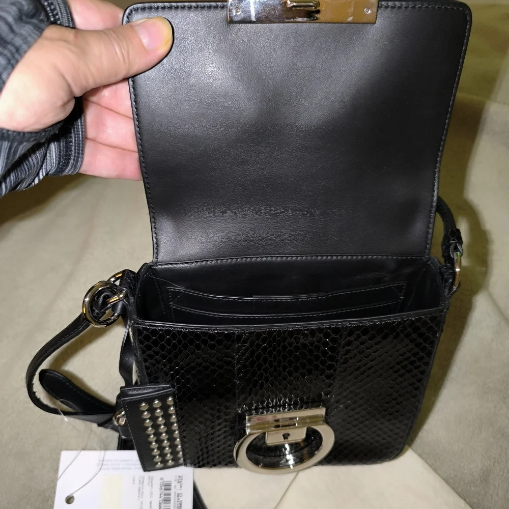 Salvatore Ferragamo Studded Exotics Python Shoulder Grancini Flap Mini Bag
